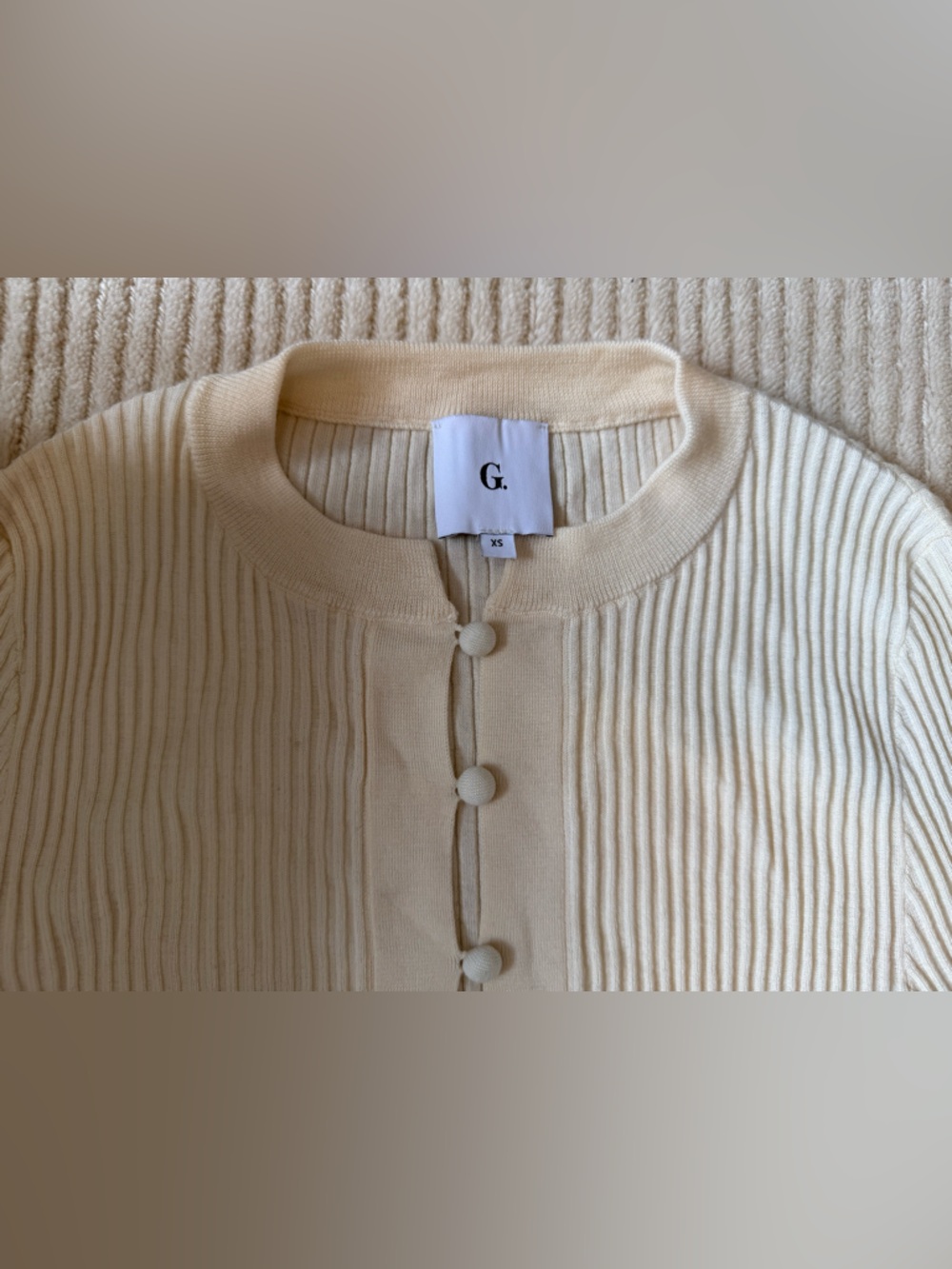 G. Cream Ribbed Henley Long-Sleeve Top